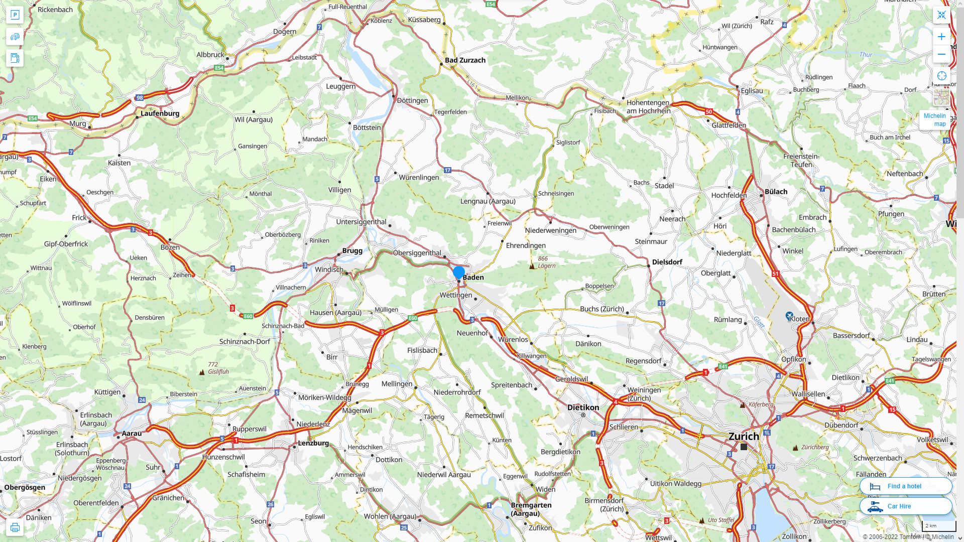 Baden Suisse Autoroute et carte routiere